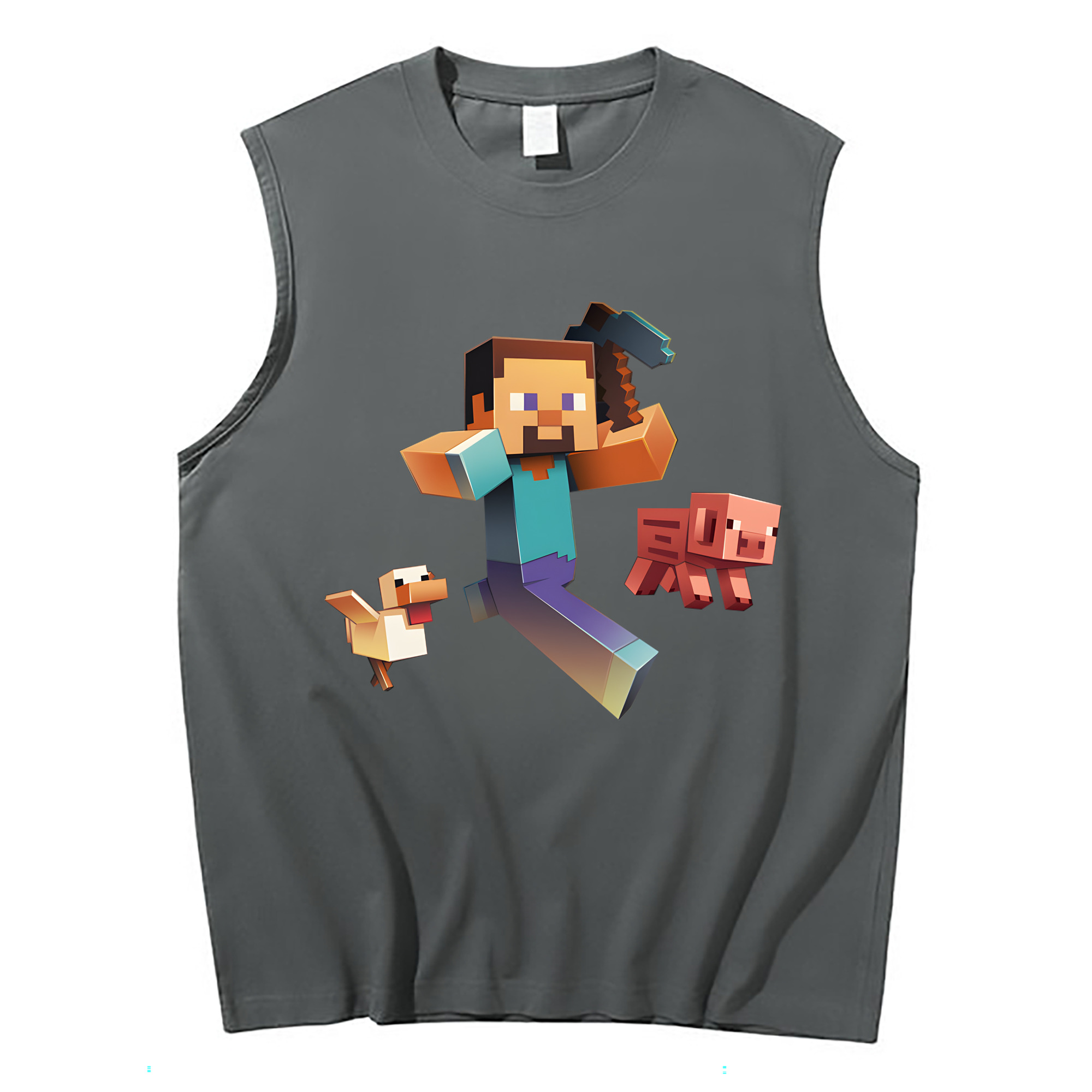 （画像用） マインクラフト ブロックの世界 Minecraft MC Block world コットン100％タンクトップ（フロントプリント）